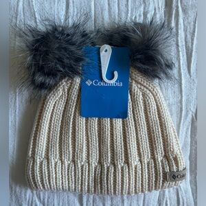 Columbia Snow Problem II Youth Girls Cream Beanie w/ Double Pom New w/ tags!